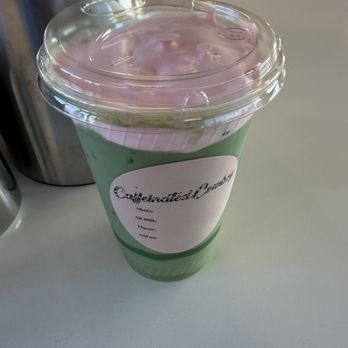 Caffeinated Cowboy - New Years Bliss Vanilla Matcha w/ Strawberry cold foam - Coffee & Tea Near Me - San Mateo, California Caffeinated Cowboy - New Years Bliss Vanilla Matcha w/ Strawberry cold foam - Coffee & Tea Near Me - San Mateo, California