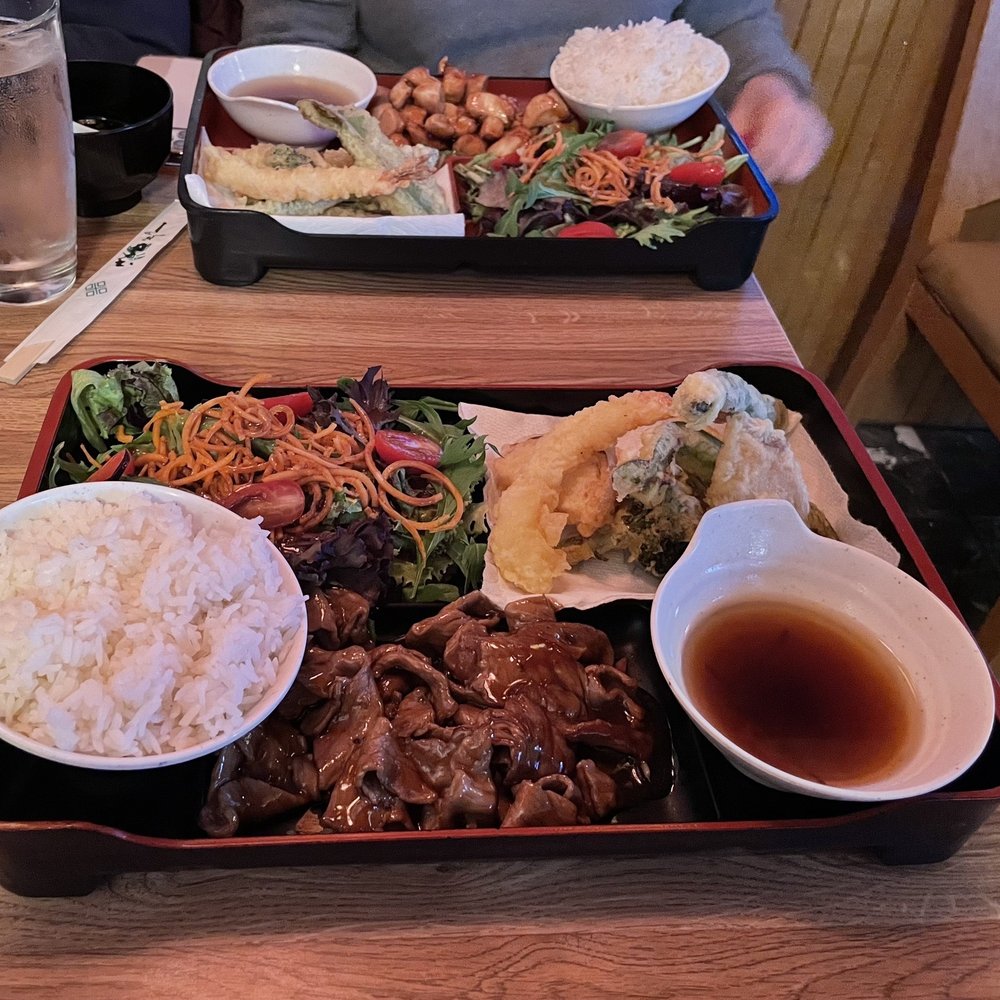 Sakura Japanese Restaurant - (in the front) bento box with beef teriyaki and tempura (in the back) bento box with chicken teriyaki and tempura - Sushi Bars Near Me - Monterey, California Sakura Japanese Restaurant - (in the front) bento box with beef teriyaki and tempura (in the back) bento box with chicken teriyaki and tempura - Sushi Bars Near Me - Monterey, California