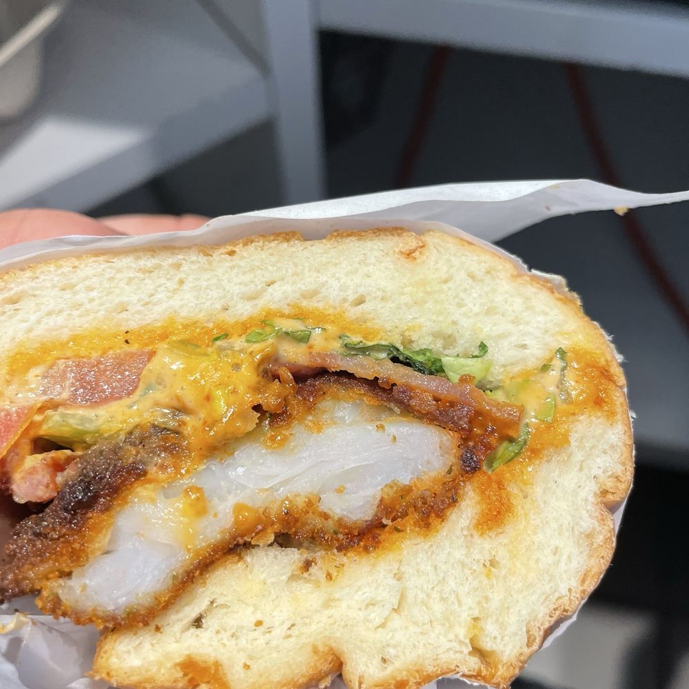 Raw shrimp in po boy. Raw shrimp in po boy.