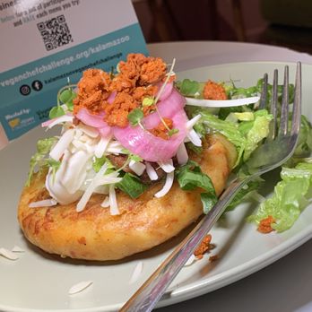 Matcharia - Tortitas de Papas y Chorizo: Potato & Corn (Masa) Cake w/ Vegan Chorizo & Violife Mozzarella Cheese. (Kalamazoo Vegan Chef Challenge 5/26) - Cafes Near Me - Kalamazoo, Michigan