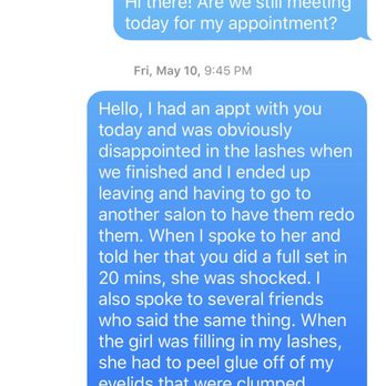 Rejoyce Salon and Spa - 2:40pm- asking if she's still coming to our appt AND my text message to her later in the night about what a terrible experience it was - Skin Care Near Me - North Providence, Rhode Island Rejoyce Salon and Spa - 2:40pm- asking if she's still coming to our appt AND my text message to her later in the night about what a terrible experience it was - Skin Care Near Me - North Providence, Rhode Island