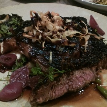 Driftwood Kitchen - Buffalo ribeye steak, puréed parsnips, green beans, sauce Bordelaise, Escabeche de Cebolla, Chervil, parsnip chips - Seafood Near Me - Laguna Beach, California