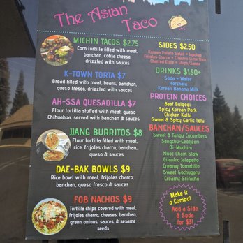 The Asian Taco - Banchan are also sides, sauces are more towards the bottom. - Asian Fusion Near Me - Visalia, California