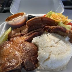 Flama Tropical - Arroz habichuela con chuleta frita