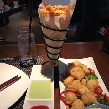 AnQi Bistro - Parmesan truffle fries and salt pepper tofu - Asian Fusion Near Me - Costa Mesa, California