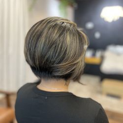 Ro Hair Designs - Partial Highlights and gloss, blending gray for busy mom
