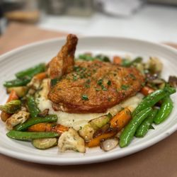 Marché Restaurant - Roasted 38 Degree North Chicken with vegetables and potato purée