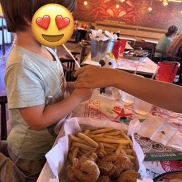 Kiddo testing that mozzarella stick cheese pull. Kiddo testing that mozzarella stick cheese pull.