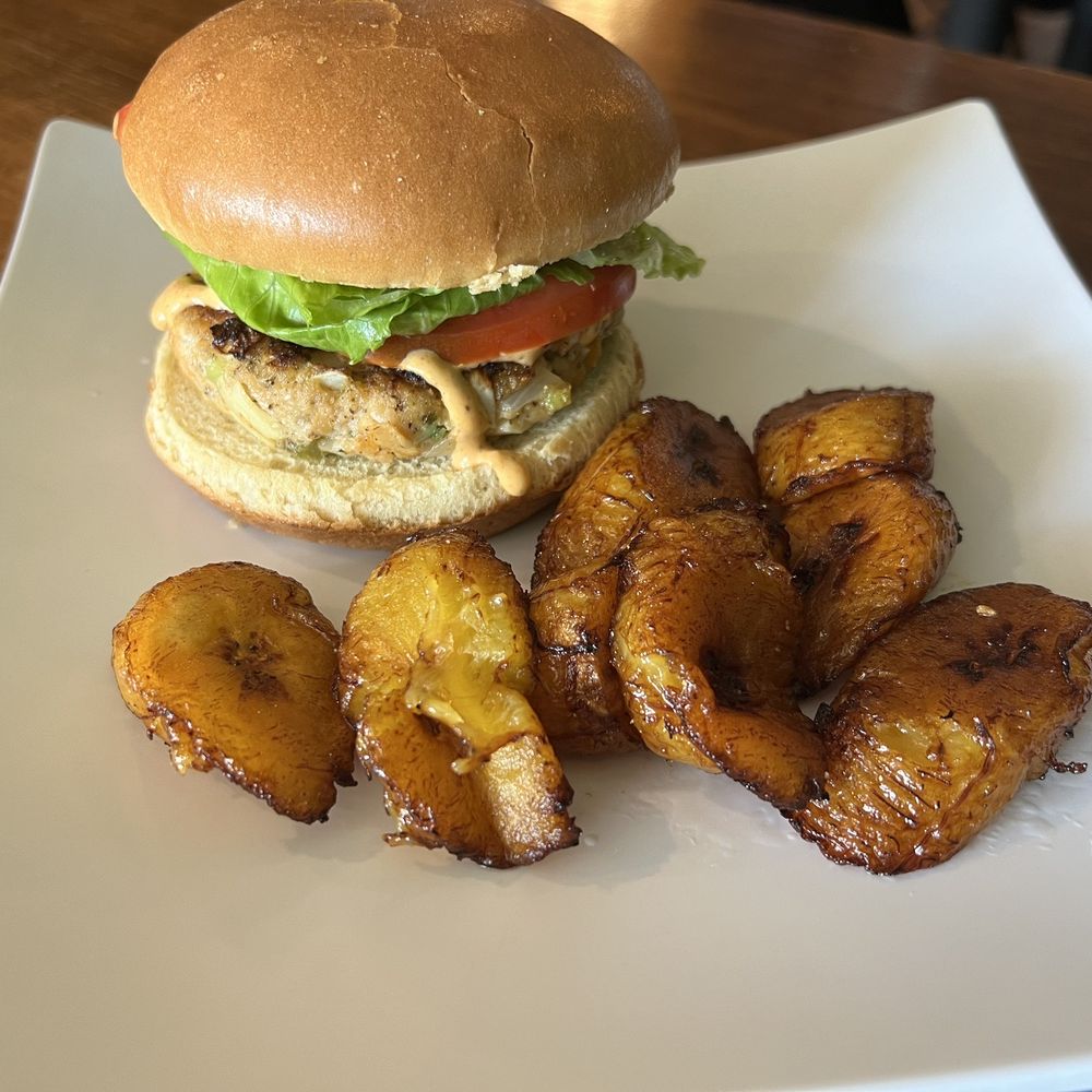 Desmond's Island Soul Grill - Krabcake Sandwich and Plantain - Caribbean Near Me - Virginia Beach, Virginia