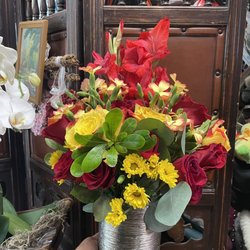 Maggie's Flowers - Beautiful red and yellow arrangement
