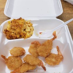 Evans Deli - 9 fried shrimp and a side of macaroni and cheese. ~8.50. Evan's is always fast and consistent.