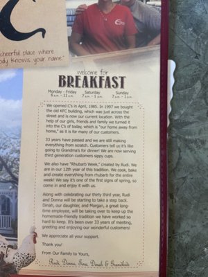 Menu photo 2 C's Restaurant Bakery and Coffee Shop Middleton, WI Menu photo 2 C's Restaurant Bakery and Coffee Shop Middleton, WI