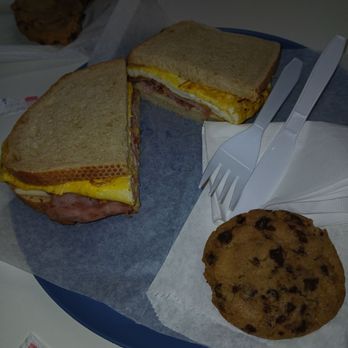 Laura’s Cafe & Bakery - Egg provolone ham on sourdough & chocolate chip - Bakeries Near Me - La Habra, California