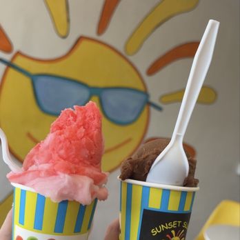 Sunset Slush of Middle Georgia - Medium Tigers Blood and Small Chocolate Italian Ice - Ice Cream & Frozen Yogurt Near Me - Perry, Georgia Sunset Slush of Middle Georgia - Medium Tigers Blood and Small Chocolate Italian Ice - Ice Cream & Frozen Yogurt Near Me - Perry, Georgia