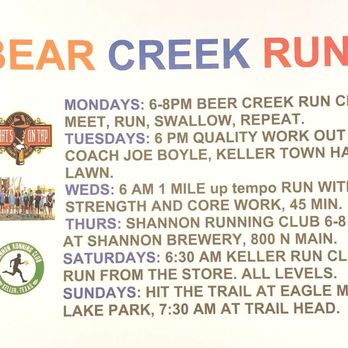 Bear Creek Running - Beer Creek runs... - Sports Wear Near Me - Keller, Texas Bear Creek Running - Beer Creek runs... - Sports Wear Near Me - Keller, Texas