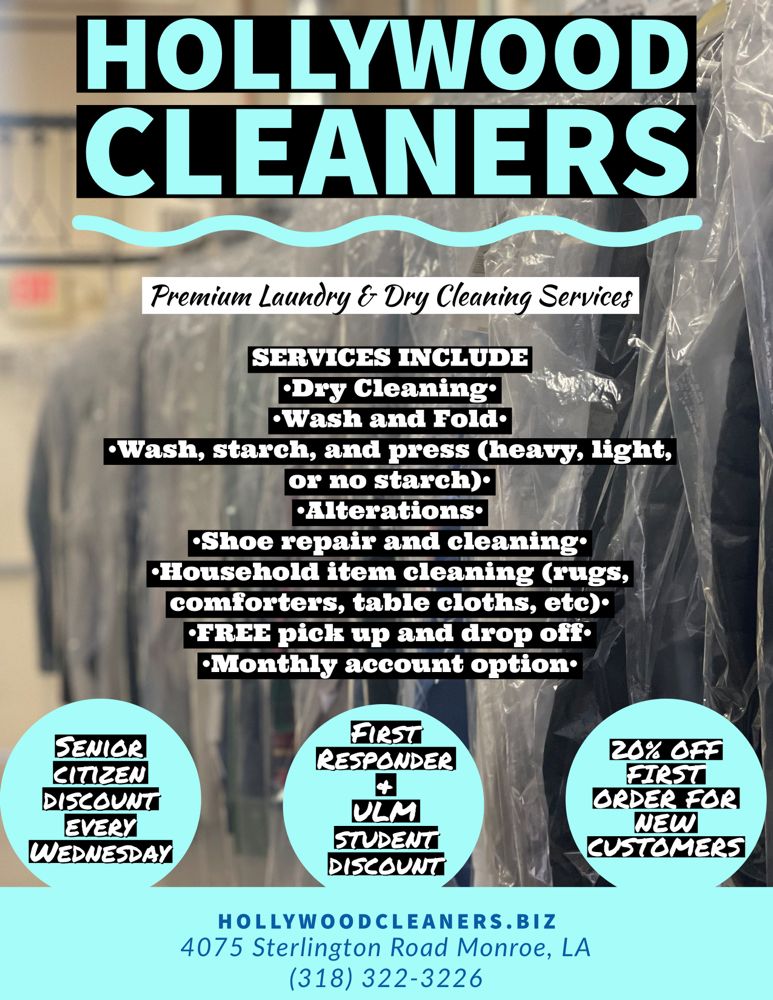 HOLLYWOOD CLEANERS Updated September 2024 4075 Sterlington Rd, Monroe, Louisiana Dry