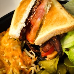 Waffle House - Bacon burger with hasbrowns.