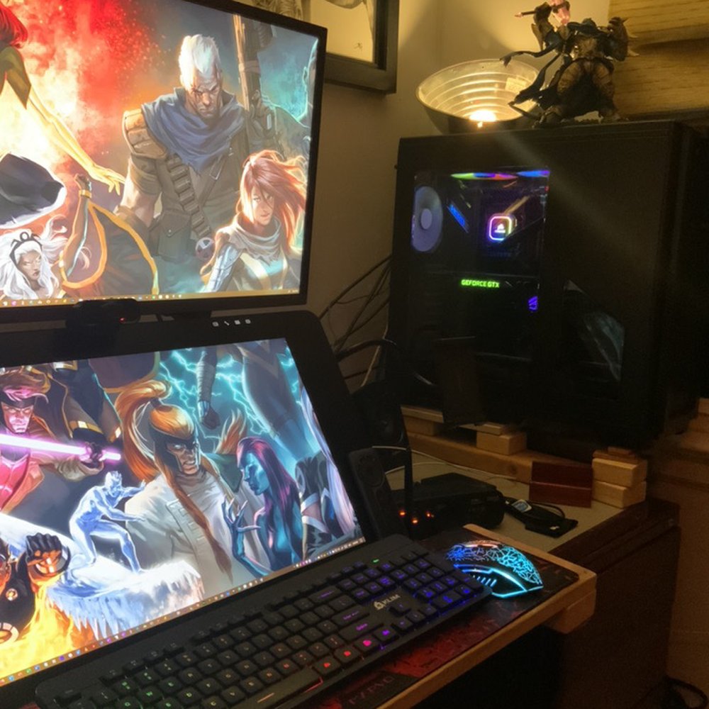Tech Boys Patchogue - My set up! Killer! Asus mobo with an i9, 64 RAM, two 4K monitors (one a Cintiq). - Electronics Repair Near Me - Patchogue, New York Tech Boys Patchogue - My set up! Killer! Asus mobo with an i9, 64 RAM, two 4K monitors (one a Cintiq). - Electronics Repair Near Me - Patchogue, New York