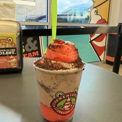Jeremiah's Italian Ice - Strawberry Italian ice, chocolate ice cream and Oreo crumbles