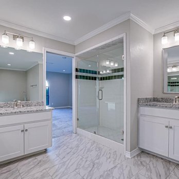Stoked Out Services - Master Bathroom Remodel. New cabinets, counters, flooring, lighting, and paint. Rockwall, Texas - General Contractors Near Me - Rockwall, Texas