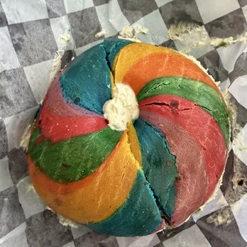 Bagel Bar & Coffee - Rainbow bagel with jalapeño cream cheese - Bagels Near Me - The Colony, Texas Bagel Bar & Coffee - Rainbow bagel with jalapeño cream cheese - Bagels Near Me - The Colony, Texas