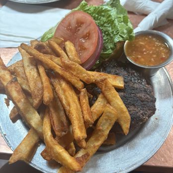 Del Charro - Green chili stuffed burger with battered fries - Bars Near Me - Santa Fe, New Mexico