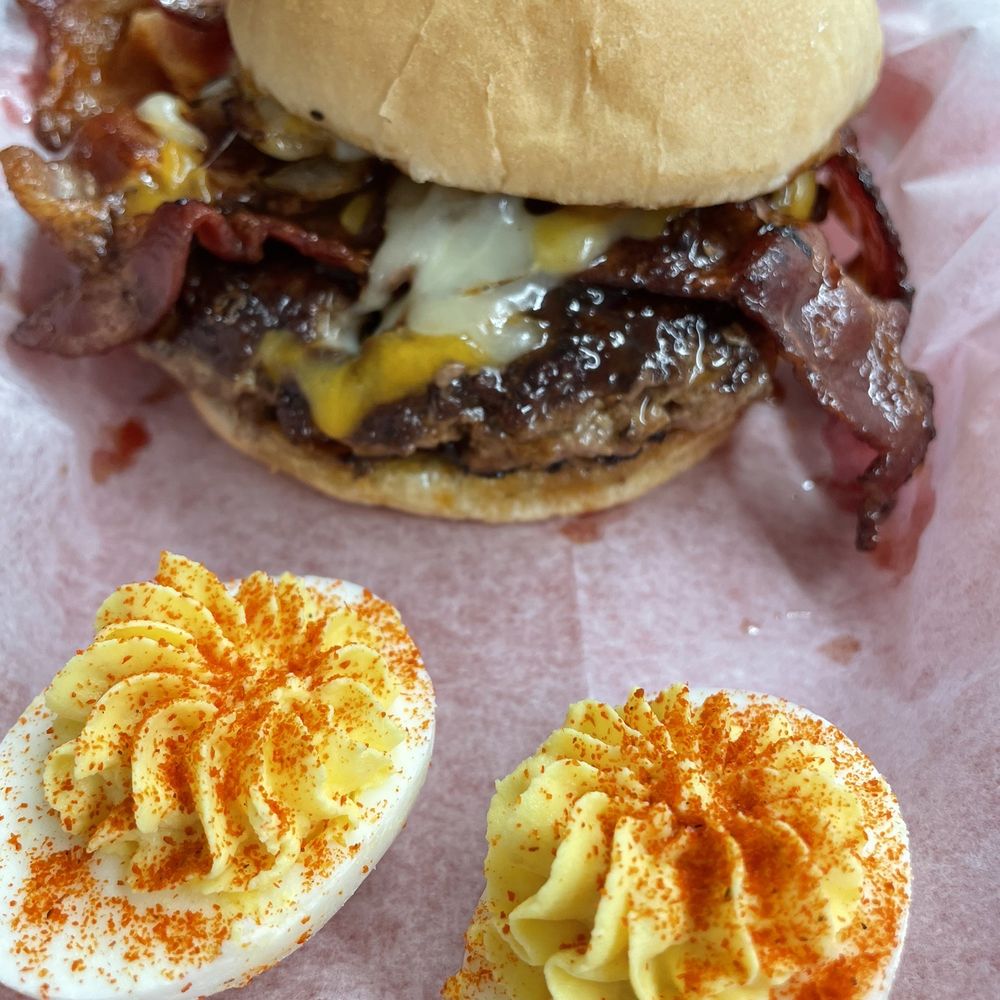 Wallburg Diner - Cowboy burger with a side of deviled eggs- wow! That burger and those eggs were so delicious! - Diners Near Me - Winston Salem, North Carolina Wallburg Diner - Cowboy burger with a side of deviled eggs- wow! That burger and those eggs were so delicious! - Diners Near Me - Winston Salem, North Carolina