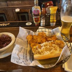 Jacoby's German Biergarten - Weisswurst on bun with red cabbage