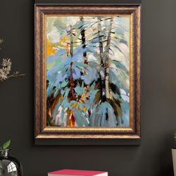 Boutique d’art Nancy Lajeunesse - Peinture de Nancy Lajeunesse ,paysage d'arbre l'hiver,mise en scène dans un encadrement.