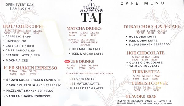 Menu photo 1 TAJ Coffee House Chicago, IL Menu photo 1 TAJ Coffee House Chicago, IL