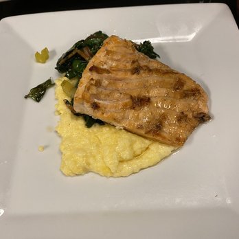 The Union - Salmon with polenta and a sprig or two of rainbow chard - New American Near Me - McLean, Virginia The Union - Salmon with polenta and a sprig or two of rainbow chard - New American Near Me - McLean, Virginia