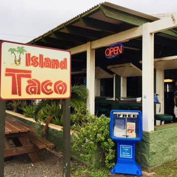 Island Taco - Front of Island Taco, with my cute (husband) date in the doorway - Hawaiian Near Me - Waimea, Hawaii