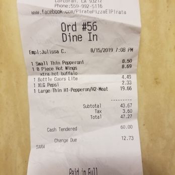 Pirate Pizza - When it comes to drinks, they got Vegas prices, compare to other places in town. - Pizza Near Me - Corcoran, California