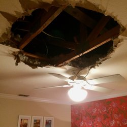 Royal Plus Disaster Cleanup - My sad, sad, ceiling.  RP made sure it was clear of more "wet stuff" and began the drying process immediately.
