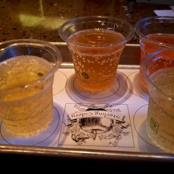 Sterling Cidery - Flight of Four: Dry Rusty, Beam Me Up Peachy, Strawberry Rhubarb and A-Peeling - Cideries Near Me - Sterling, New York