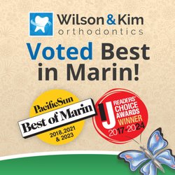 Wilson & Kim Orthodontics - IJ Readers' Choice Winner Best Orthodontist in Marin 2017-2024 (8 years in a row!) & PacificSun Best of Marin 2018, 2021, & 2023.