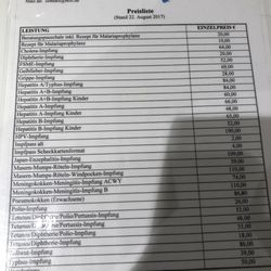 Globetrotter - Price list for vaccines