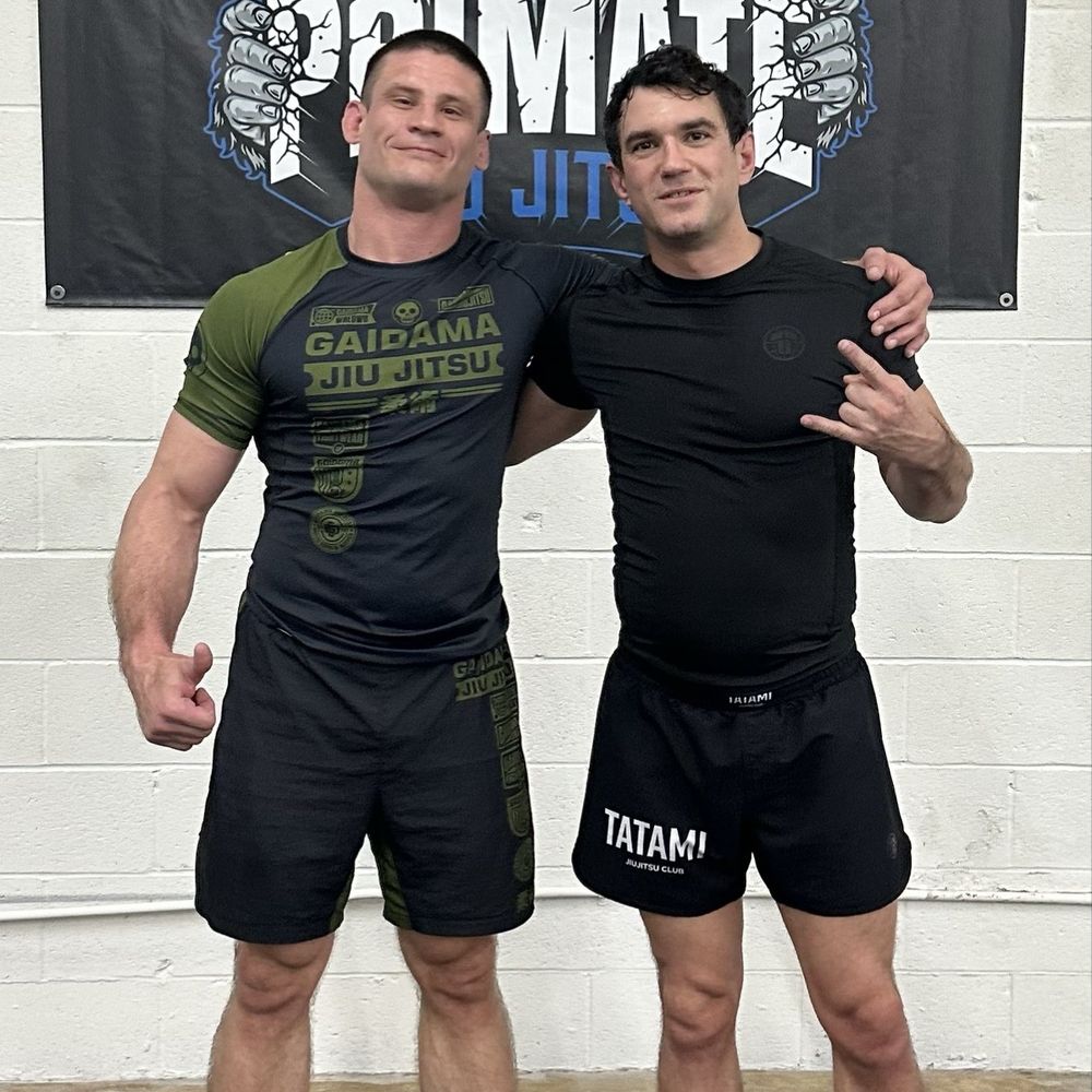 Primate Jiu Jitsu - Me with the head instructor (Matt) in the green. - Brazilian Jiu-jitsu Near Me - Tulsa, Oklahoma
