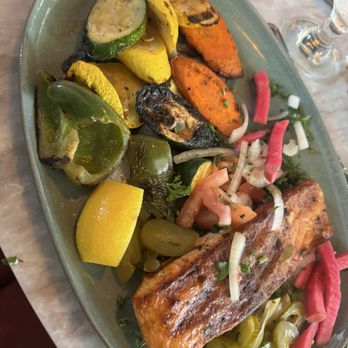 La Marsa Delray - grilled salmon with vegetables - Mediterranean Near Me - Delray Beach, Florida La Marsa Delray - grilled salmon with vegetables - Mediterranean Near Me - Delray Beach, Florida
