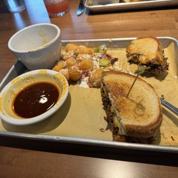 HiFi Brew Lounge - Brisket grilled cheese with disco tots - Falafel Near Me - West Des Moines, Iowa HiFi Brew Lounge - Brisket grilled cheese with disco tots - Falafel Near Me - West Des Moines, Iowa