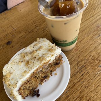 Tin Shack Bakery - Carrot cake and iced cold brew with coffee cubes - Coffee & Tea Near Me - Pāhoa, Hawaii