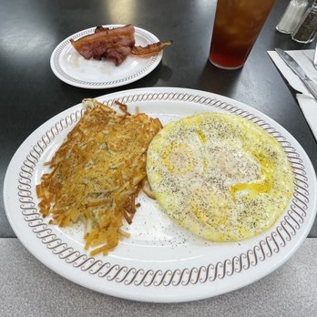 Waffle House - Eggs over medium, hash browns, & bacon w/ iced tea - Breakfast & Brunch Near Me - Oklahoma City, Oklahoma Waffle House - Eggs over medium, hash browns, & bacon w/ iced tea - Breakfast & Brunch Near Me - Oklahoma City, Oklahoma