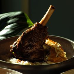 Evelyn's - Lamb Shank, anson mills polenta, parmigiano, pickled squash salad, lamb jus