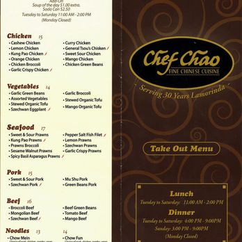 Chef Chao Restaurant - Menu page 1 - Chinese Near Me - Moraga, California Chef Chao Restaurant - Menu page 1 - Chinese Near Me - Moraga, California