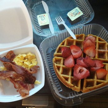Thornton's Restaurant - Belgian Waffle with strawberries, not that great. Small serving of eggs and bacon. - Breakfast & Brunch Near Me - Boston, Massachusetts Thornton's Restaurant - Belgian Waffle with strawberries, not that great. Small serving of eggs and bacon. - Breakfast & Brunch Near Me - Boston, Massachusetts