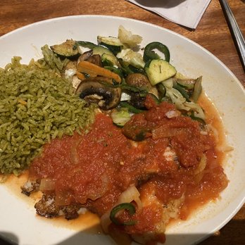 Mi Cocina - GROUPER RANCHERO Fresh Grouper Filet seared a la plancha with Garlic and Lime served with Ranchero Sauce, Latin Stir Fry Vegetables y Arroz - Mexican Near Me - Fort Worth, Texas