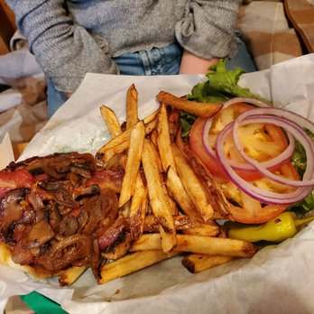 Mountain Sun Pub & Brewery - JUNK Buger with fries - Pubs Near Me - Boulder, Colorado