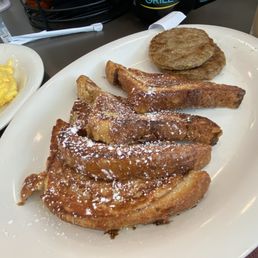 Cinnamon Swirl French Toast with Side Sausage Patty