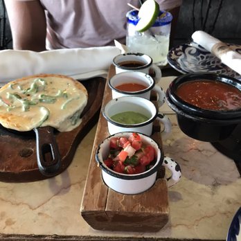 Oh! Mexico - Queso Fundido with peppers and the house salsas - Mexican Near Me - Miami Beach, Florida