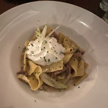 The Pullman - Braised duck pappardelle with mushrooms and bleu cheese foam (very good!) - New American Near Me - Glenwood Springs, Colorado The Pullman - Braised duck pappardelle with mushrooms and bleu cheese foam (very good!) - New American Near Me - Glenwood Springs, Colorado